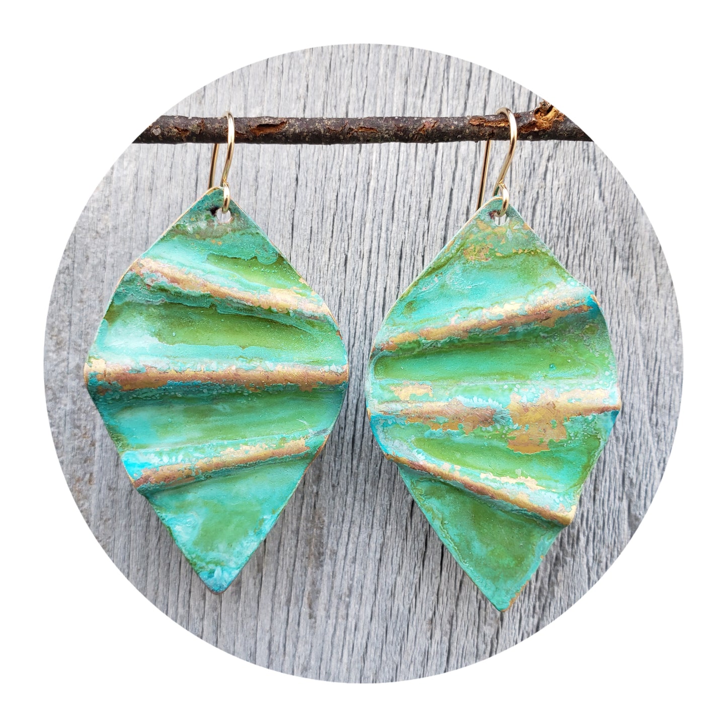 Ocean Treasure Green Patina Earring (Golden Highlights)